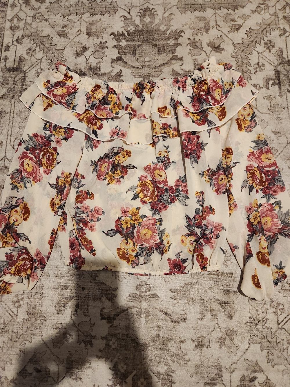 Truth Off-Shoulder Floral Blouse - Cream with Pink & Yellow Flowers